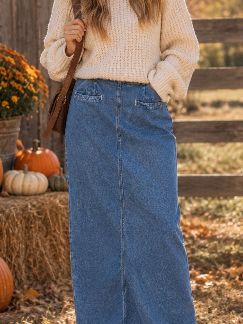 Vtg Susan Bristol Casuals Denim Maxi Skirt Size 12 High Waist Blue Cottagecore